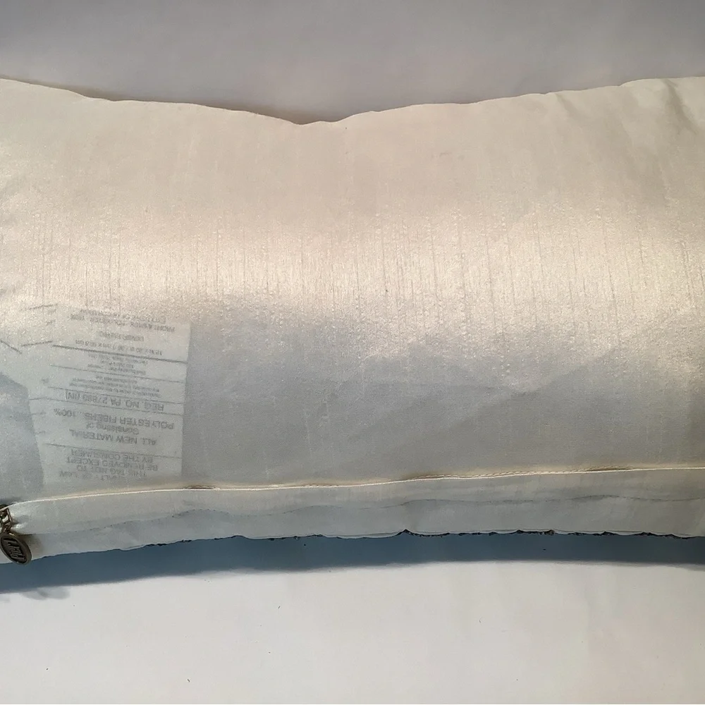 Pier 1 Beaded Throw Pillow Metallic Cream Bronze Wave Satin Back 20